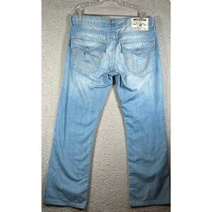 True Religion Jeans Mens Straight Orange Big T 36 Blue Denim Flap Pocket Cowboy